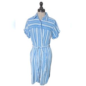 Chambray Blue & White Women's Short Sleeve Shirt Dress Buttons, Collar & Belt